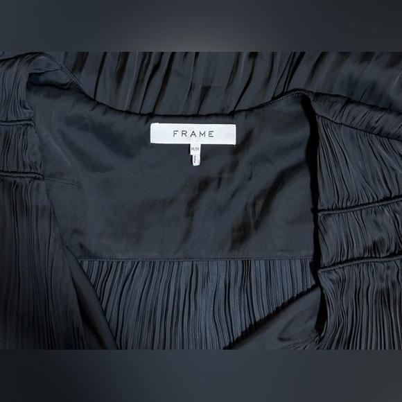 Frame Atelierla Rouge Pleat V Flouncy Dress Drop Waist Noir Black Y2K - Picture 5 of 6
